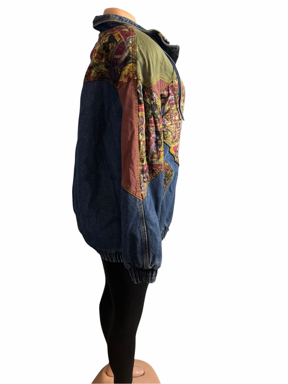 Vintage Weathered Blues Denim Jacket tapestry Patchwork - Picture 5 of 11